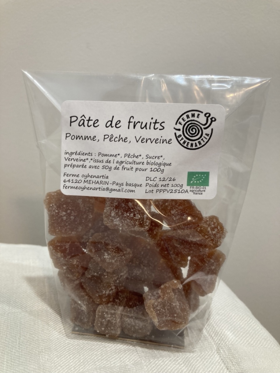 Pâtes de fruits pomme pêche verveine bio du pays basque ferme oyhenartia
